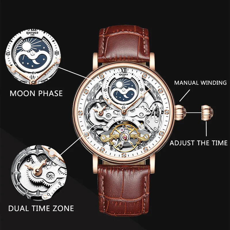 Reloj para hombre KINYUED, marca de lujo, oro rosa