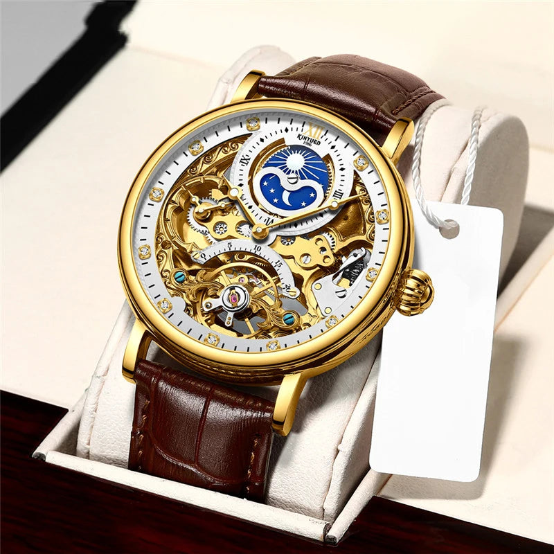 Reloj para hombre KINYUED, marca de lujo, oro rosa