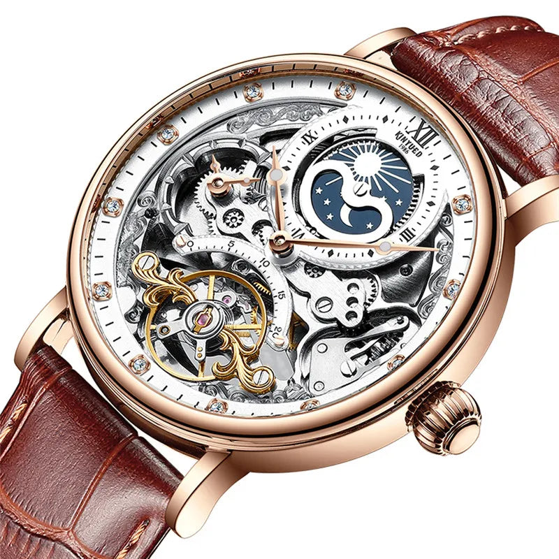 Reloj para hombre KINYUED, marca de lujo, oro rosa