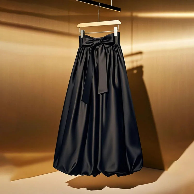 Falda francesa con lazo y cintura alta