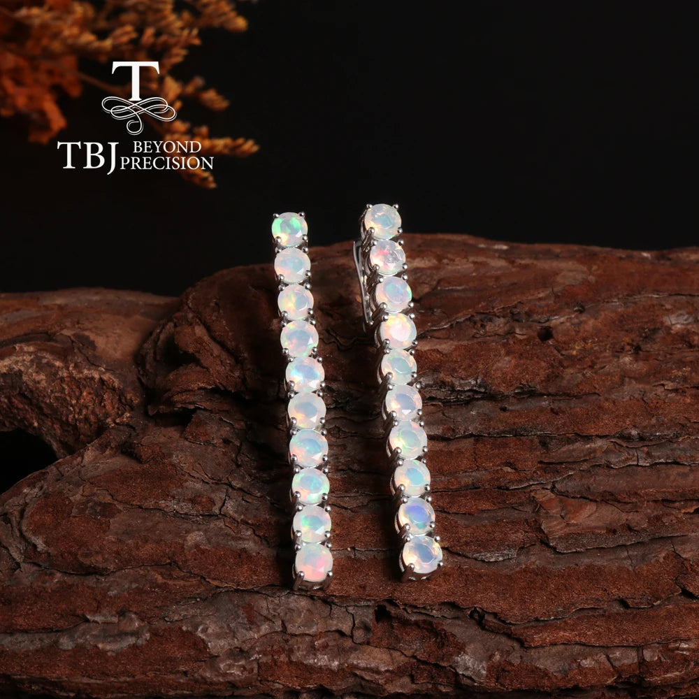 Pendientes largos con ópalo natural