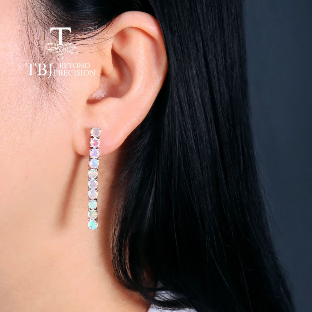 Pendientes largos con ópalo natural