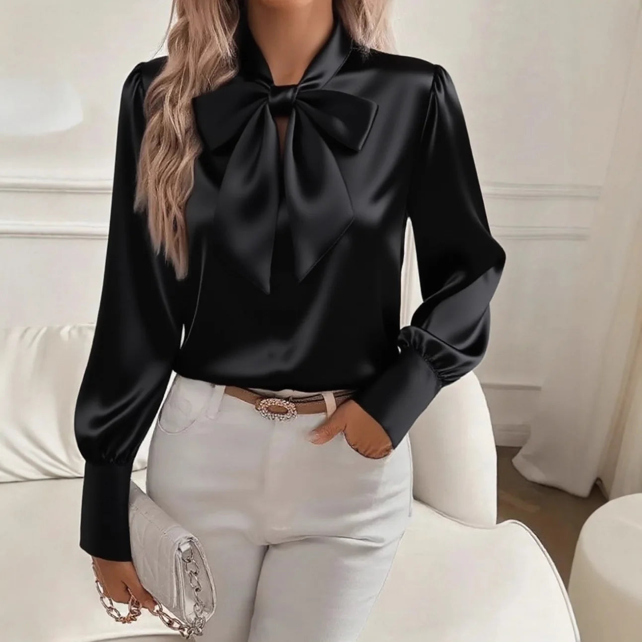 Blusa holgada con lazo elegante