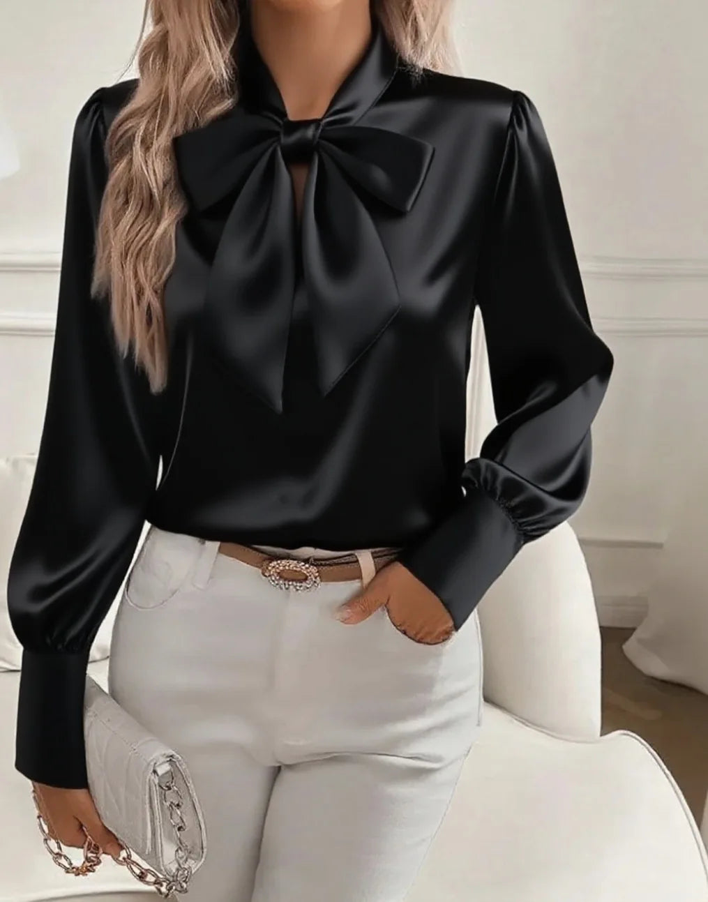 Blusa holgada con lazo elegante